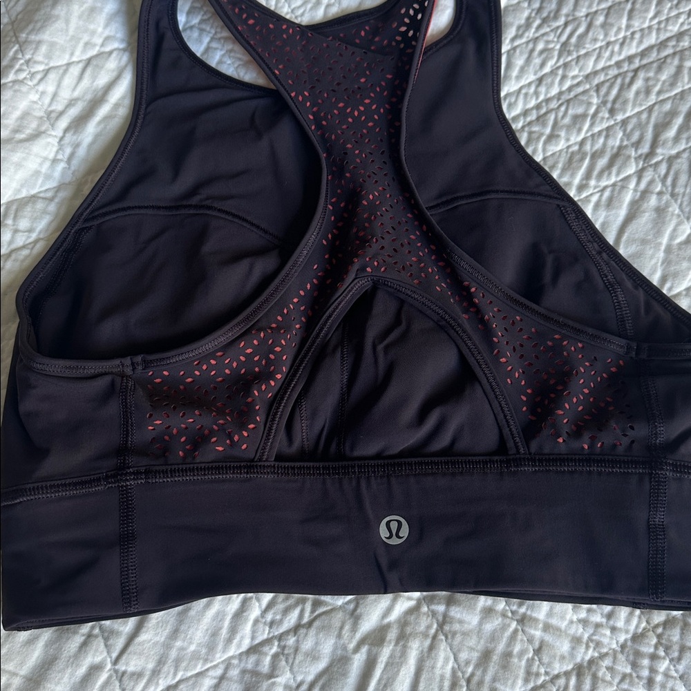 Lululemon Athletica Sports Bra Get your Peek On Deep Phantom + Red Orange 8 - Picture 5 of 5